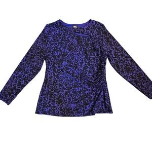 INC International Concepts Purple Black Print Top Sheer Sleeve Cutouts XL